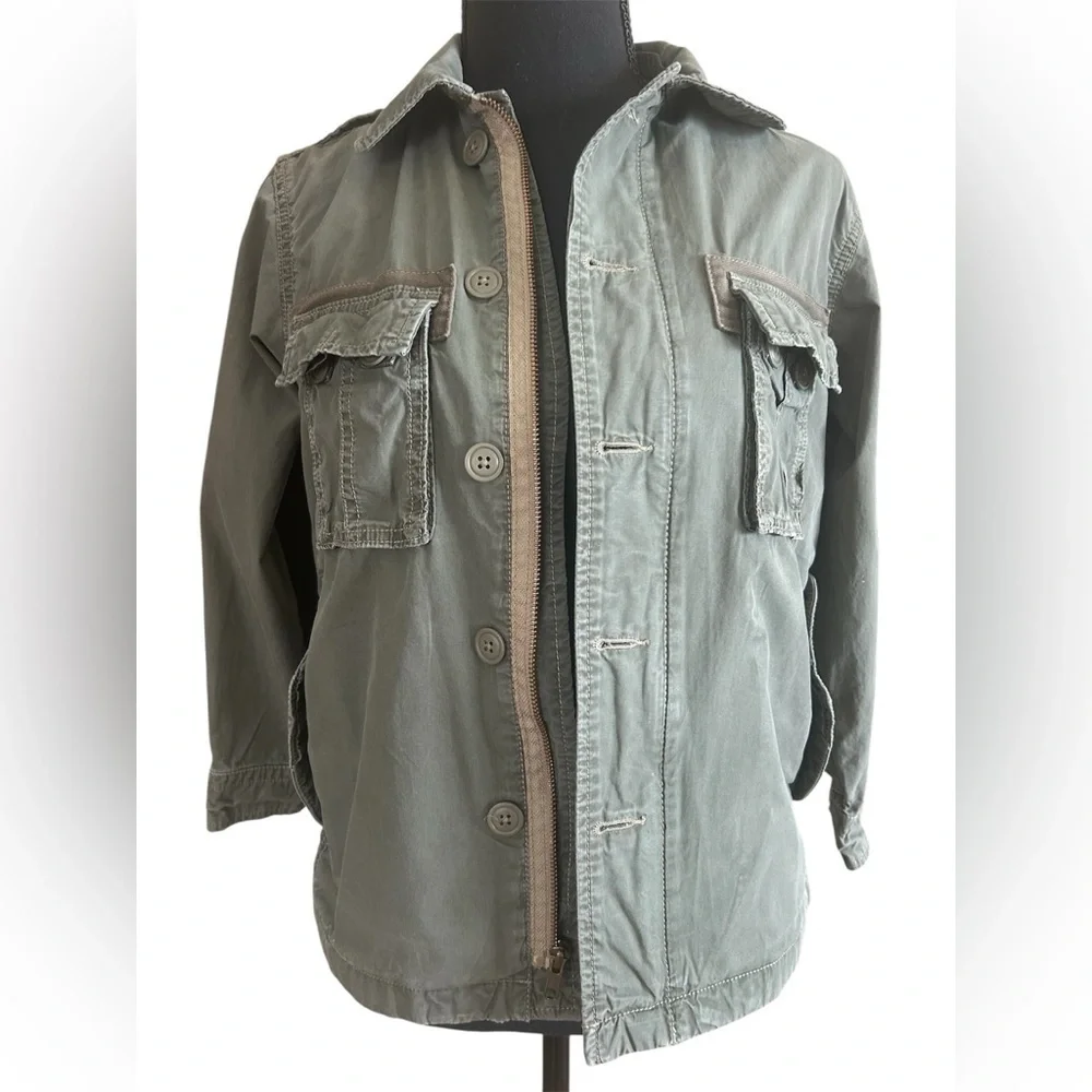 Gap Kids Olive Green Utility Jacket Military Field Jacket Button Zip Girls M 8